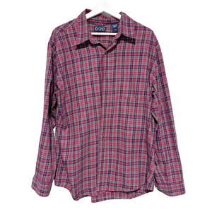 Chaps Men's Casual Pink and Green Plaid Shirt